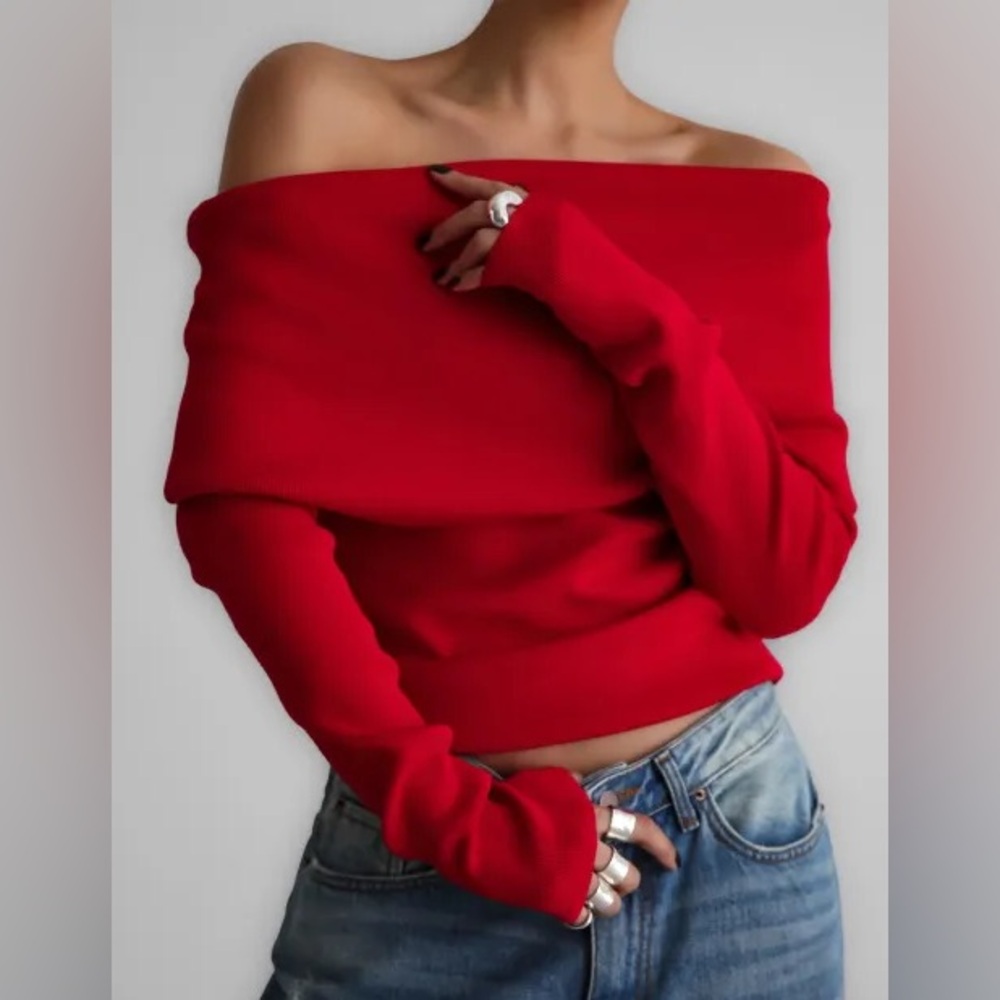 BRAND NEW Off-Shoulder Red Women's Sweater in Small